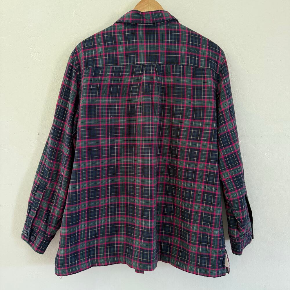 L.L. Bean Button Down Shirt Flannel Women Size Large Plaid Sherpa Fleece Shacket - Picture 3 of 8